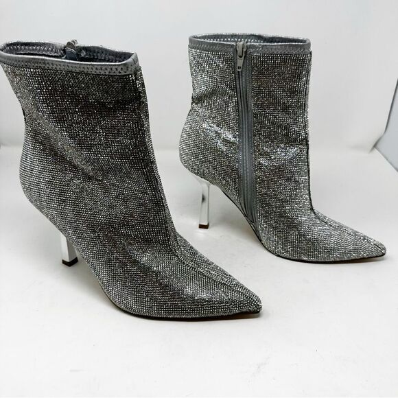 Steve Madden Crystal Rhinestone Silver Heeled Boots Seylah Size 11 - Picture 1 of 8